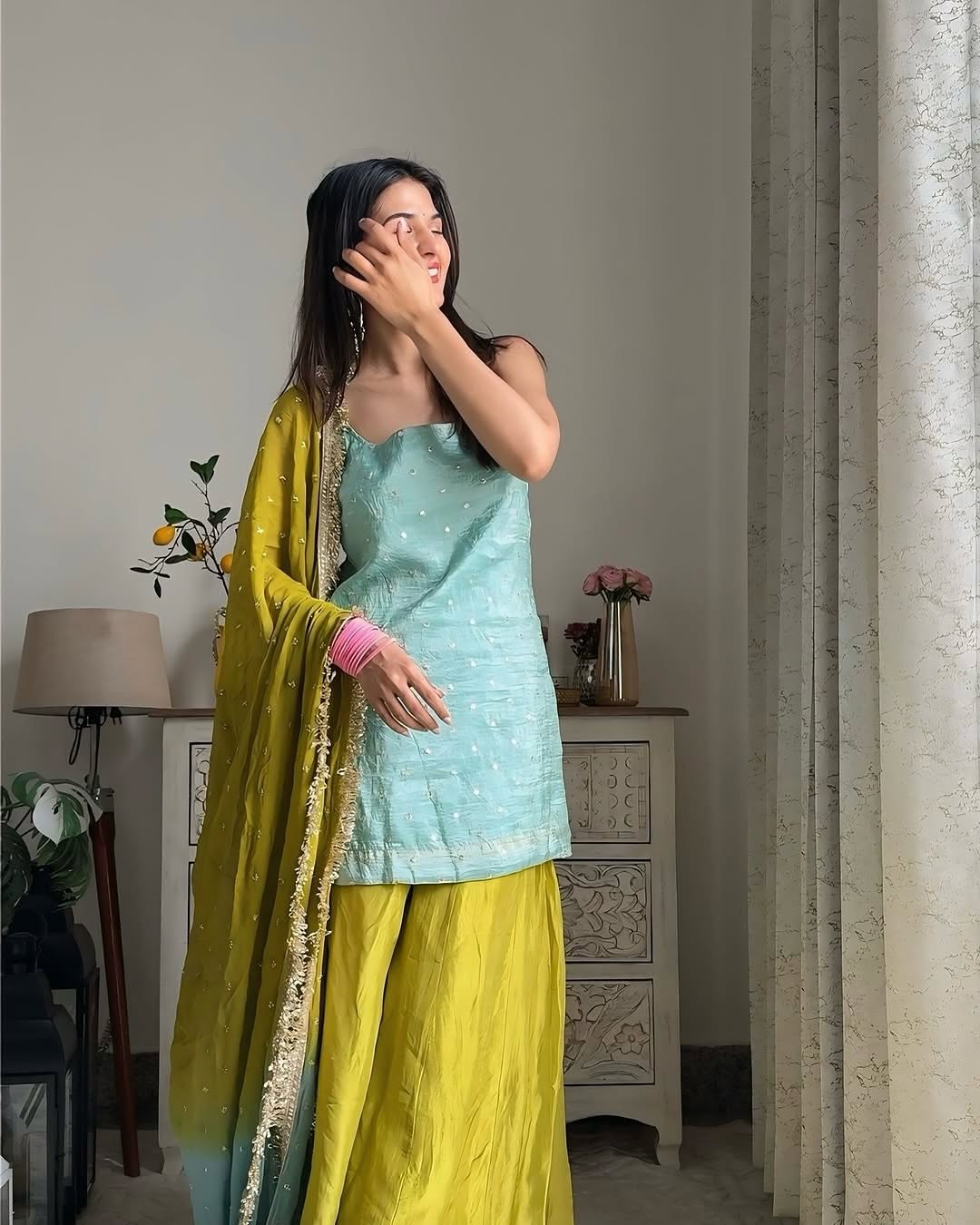Embroidered silk based Sharara Set