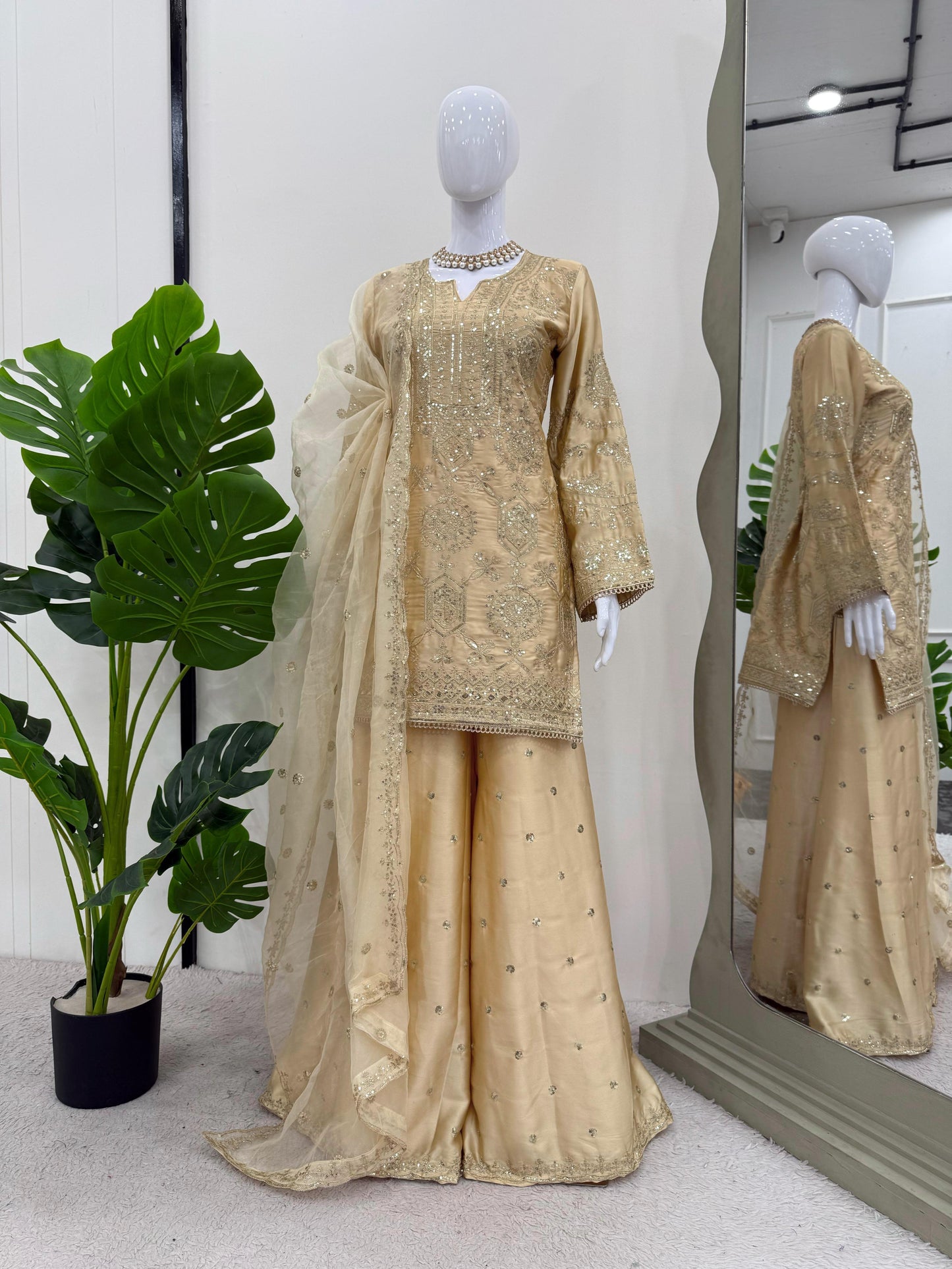 Festival Special Chinon silk Top and Plazo with Dupatta