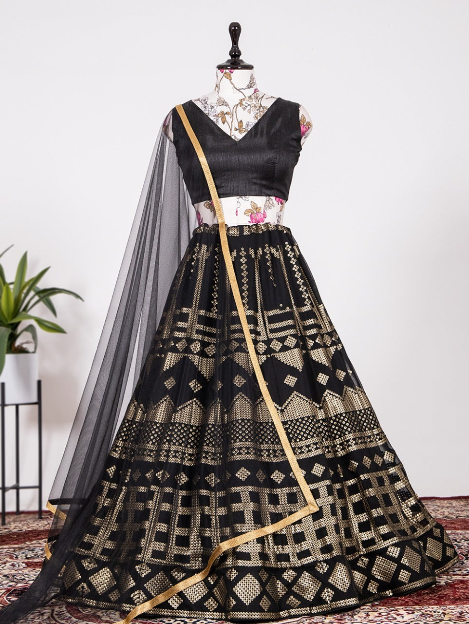 black lehenga styled and perfectly crafted with Sequins Lehenga Choli
