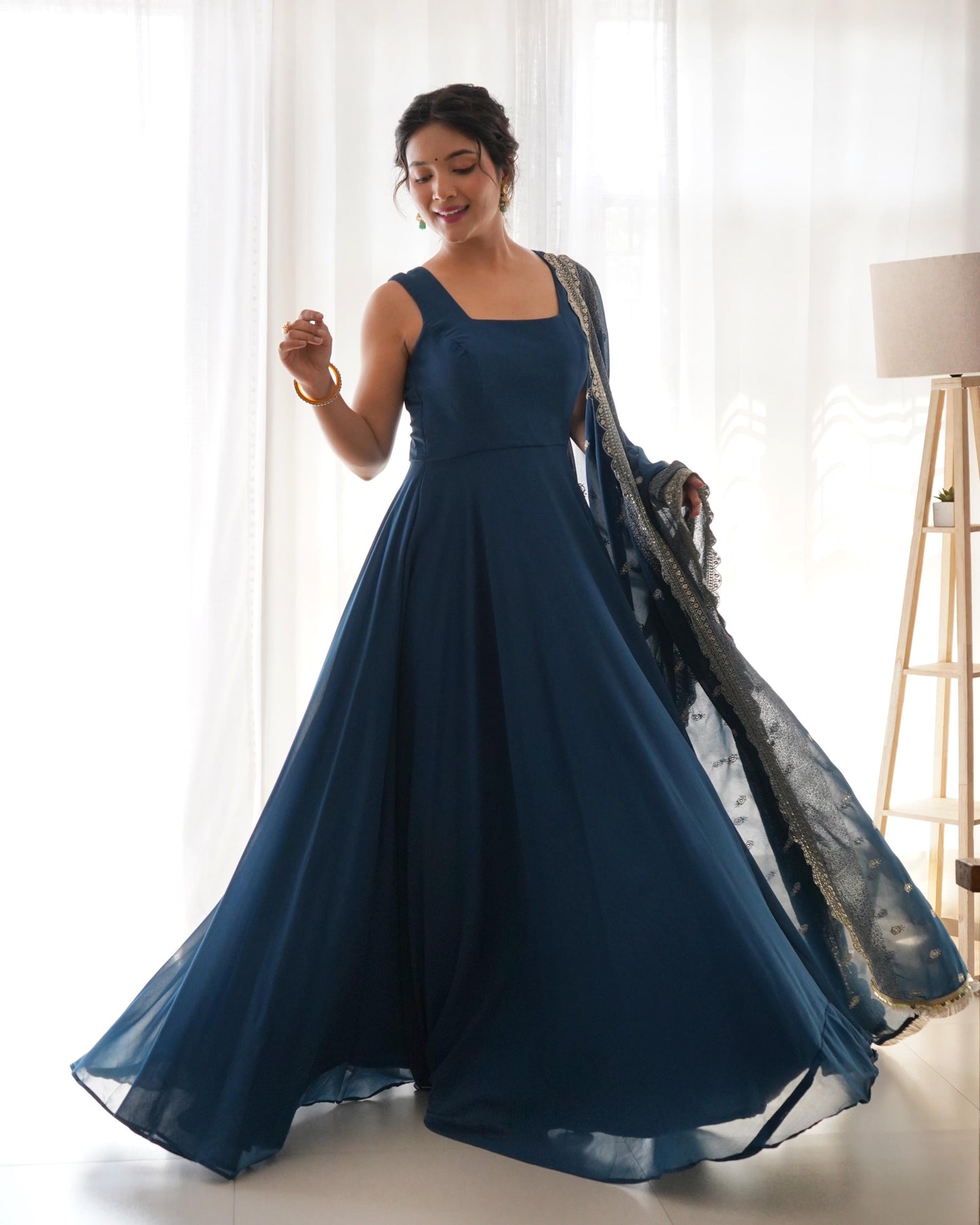 Blue Color Churidar work Georgette anarkali Gown