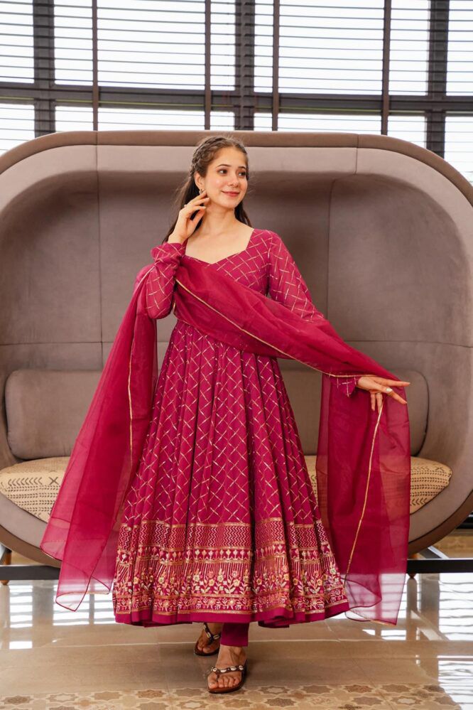 Pink Embroidered Georgette Fully Stiched Suit