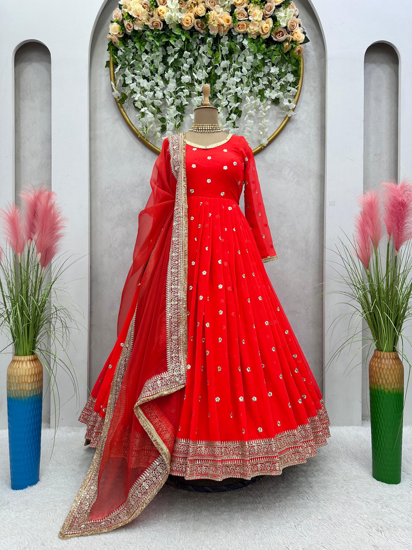 Beautiful Foux georgette Gown with thread Sequence work