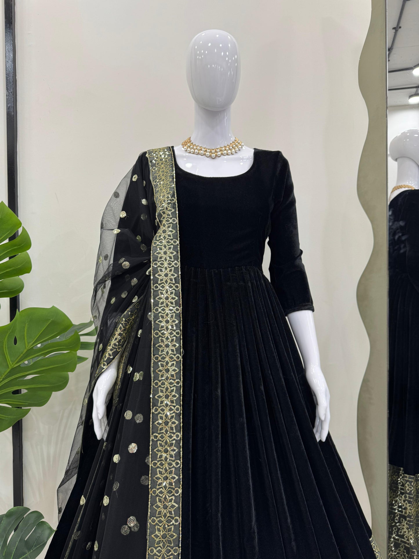 Trending Velvet Black Color Anarkali Gown
