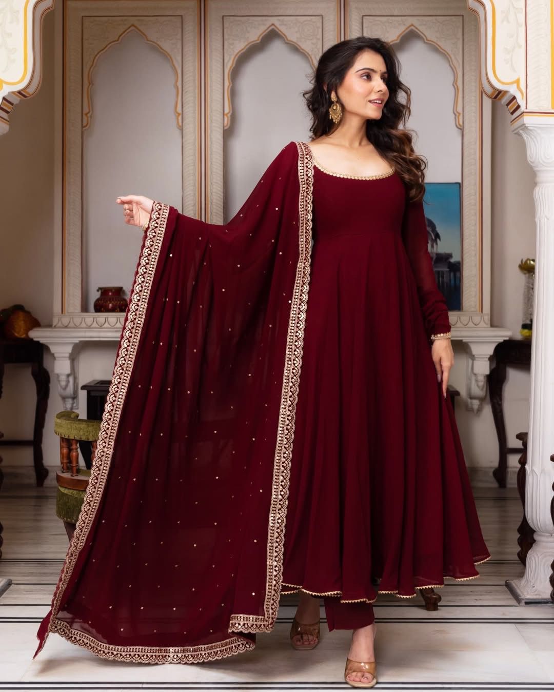 Most Attractive Party Wear Maroon Color Anarkali Gown