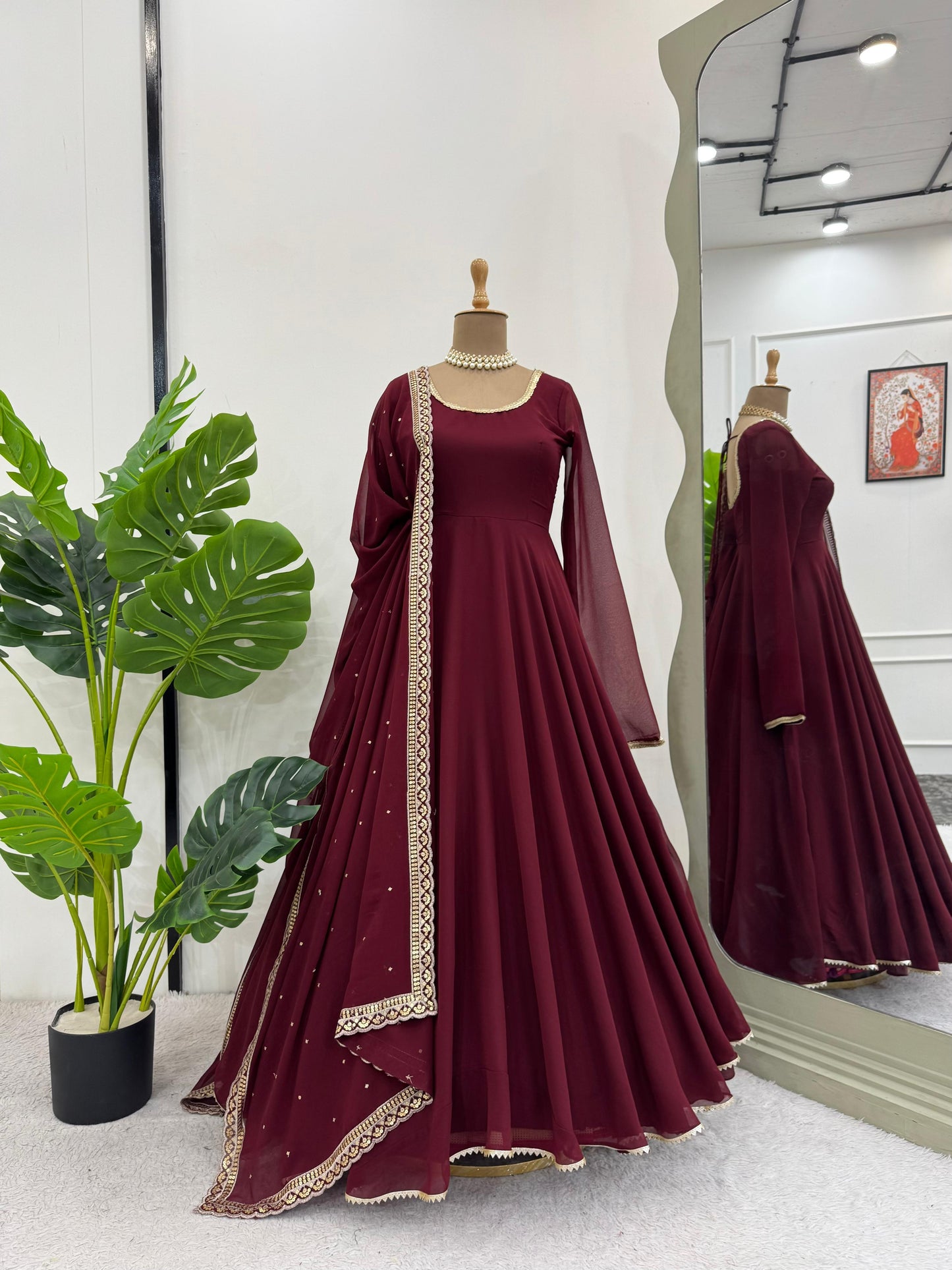 Most Attractive Party Wear Maroon Color Anarkali Gown