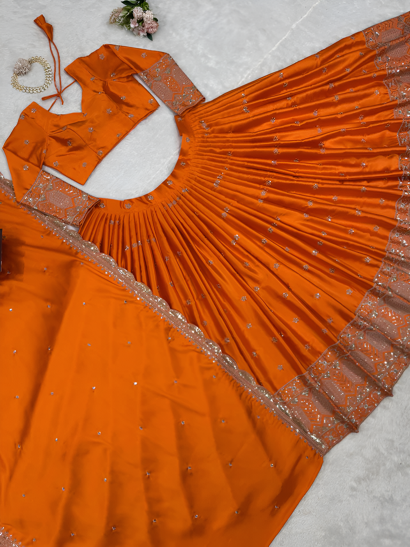 BEAUTIFUL RUST ORANGE EMBROIDERY SILK LEHENGA CHOLI