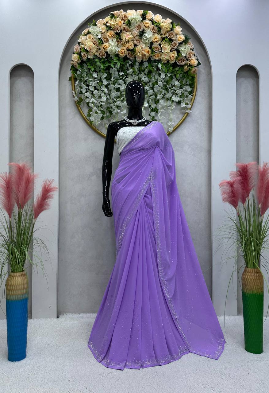 Designer Faux Georgette Saree with Hot Fix work