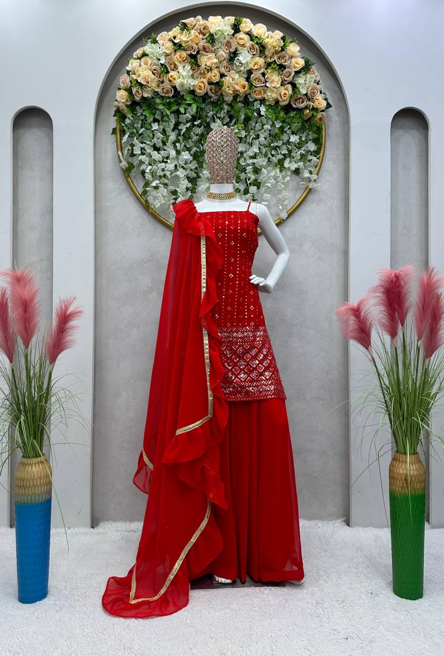 Wedding special beautiful Red color Sharara