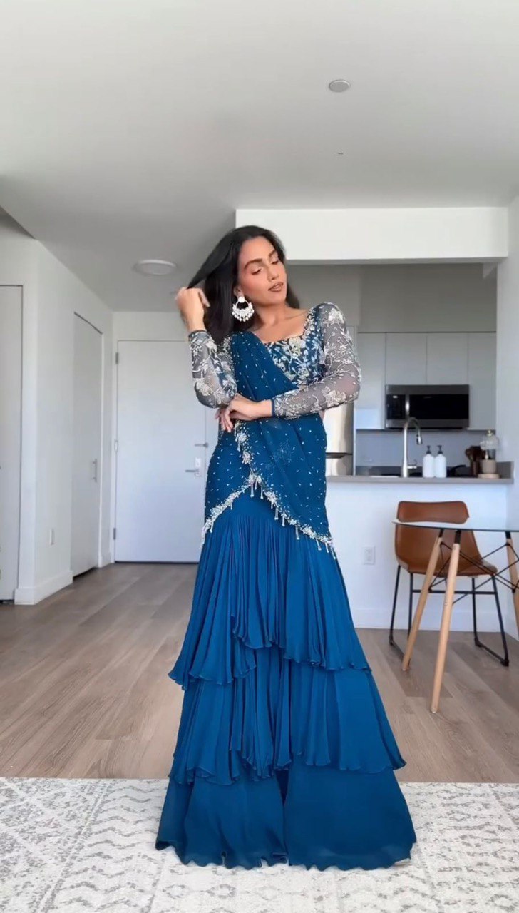 Trending Blue Color Ready to wear Lehenga Saree