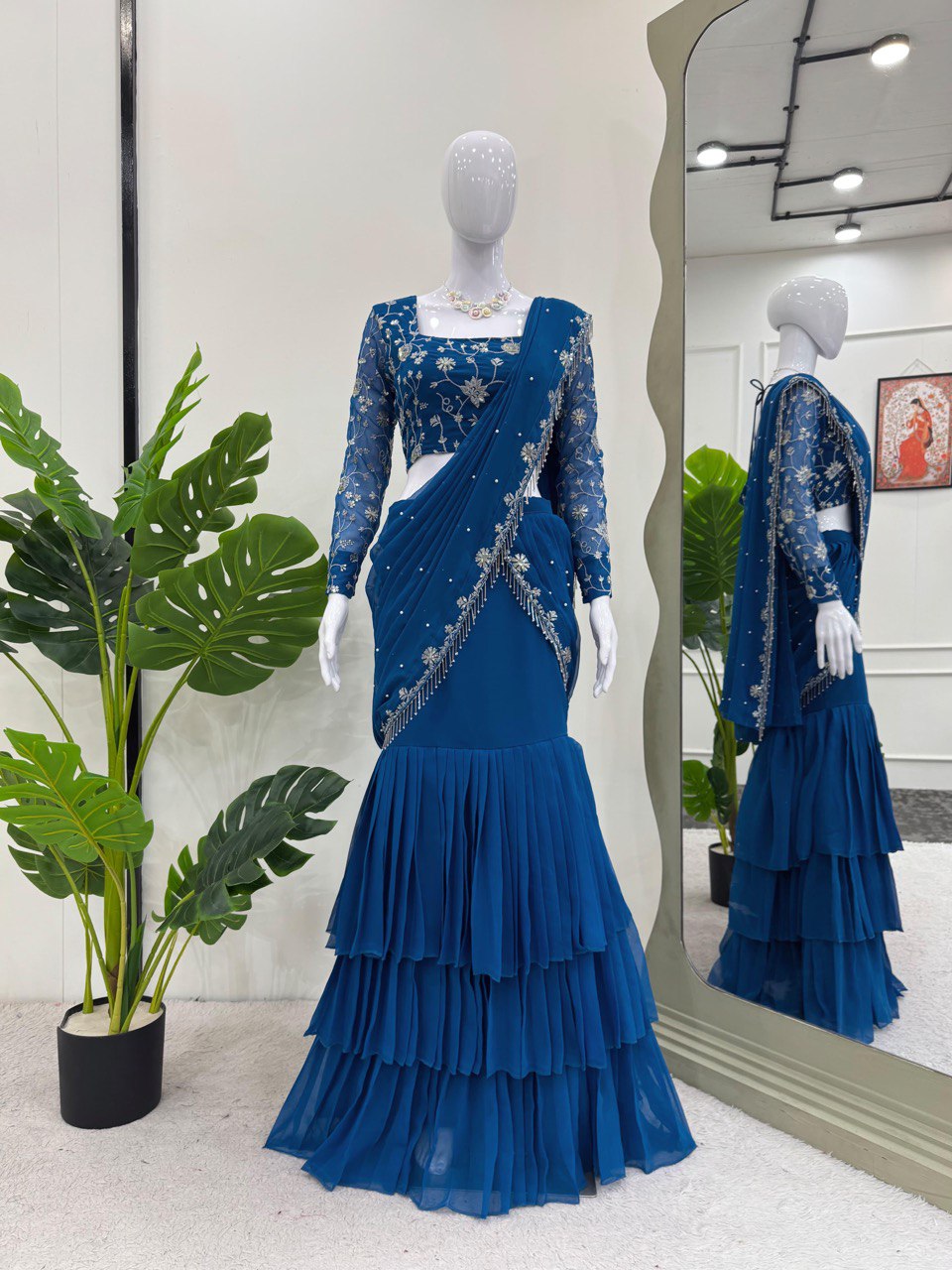 Trending Blue Color Ready to wear Lehenga Saree