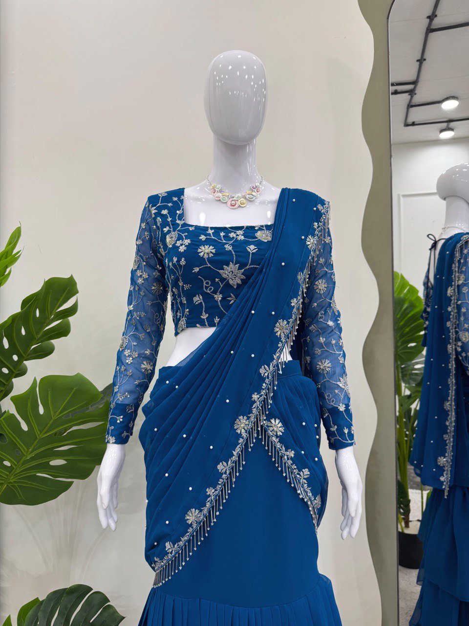 Trending Blue Color Ready to wear Lehenga Saree