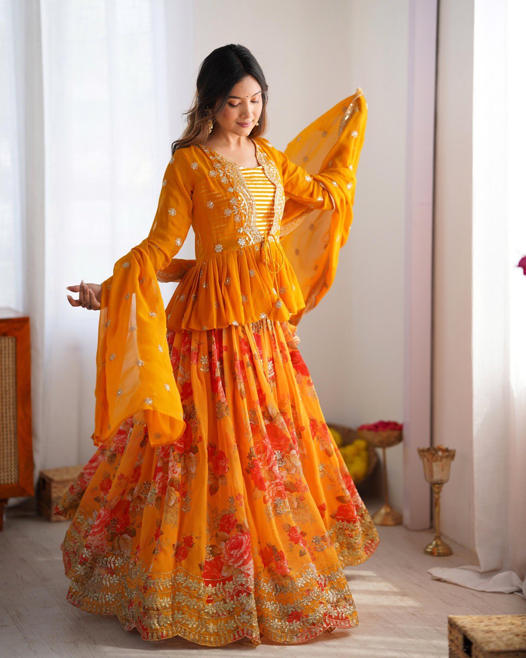 Orange Lehenga Choli with Koti