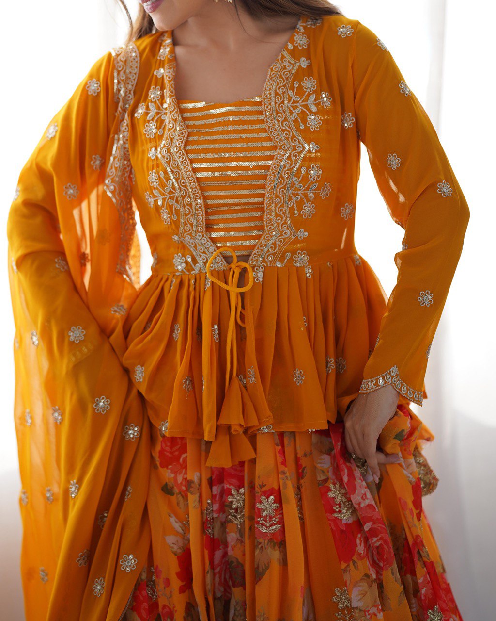 Orange Lehenga Choli with Koti