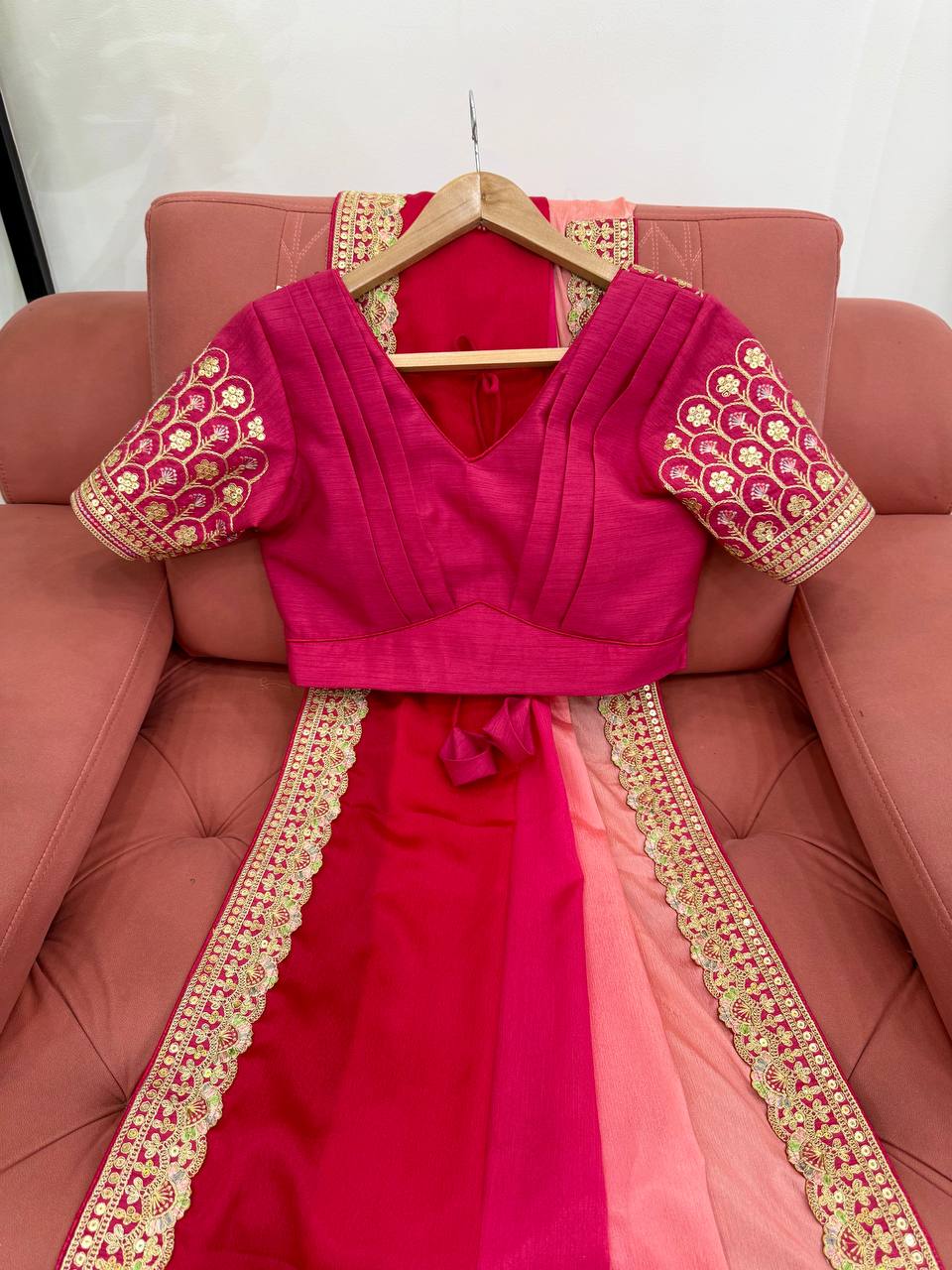 Thread and Sequence Work Chinon Silk Saree