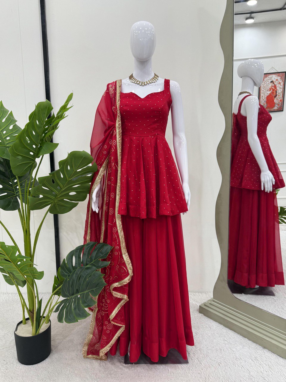 Trending Maroon Color Top and Palazzo with Dupatta