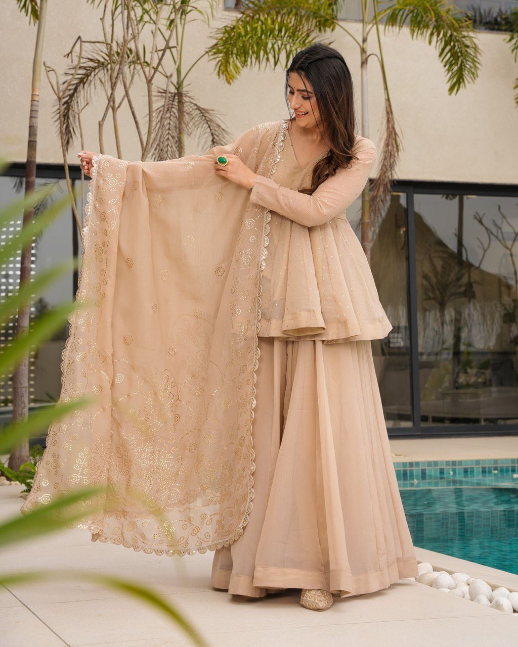 Tabby Organza Mukesh Work Kurta Suit