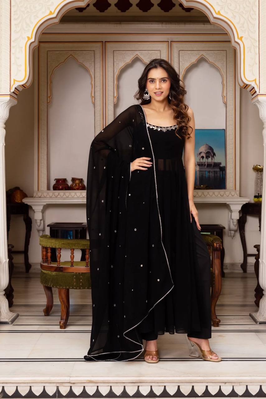 Mirror work Top & Palazzo with Dupatta