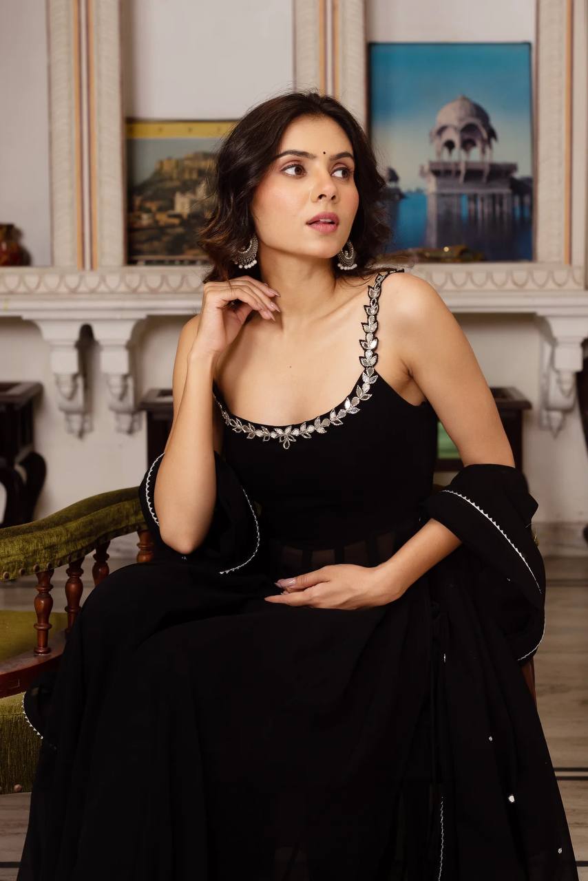Mirror work Top & Palazzo with Dupatta