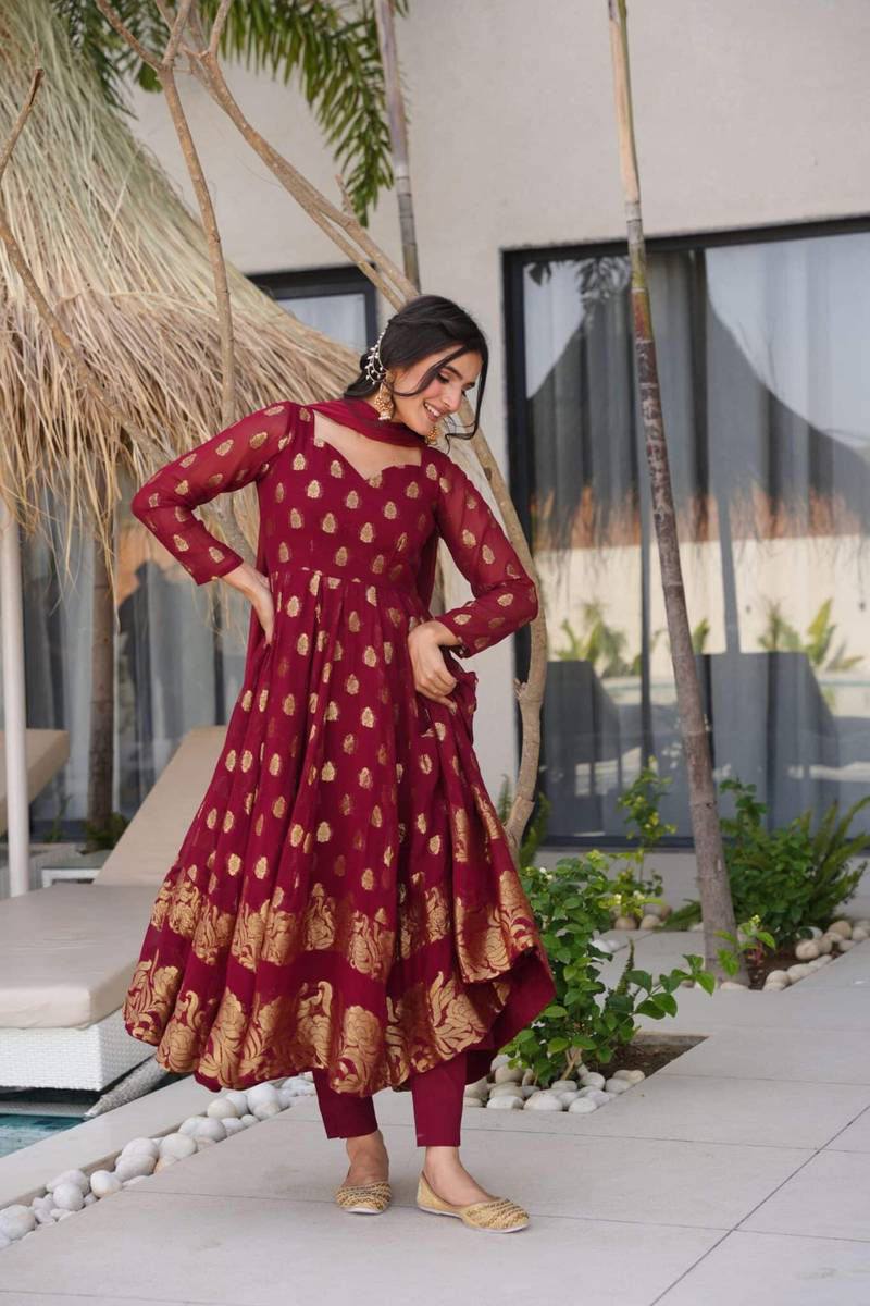 Anarkali Suit Set With Pant & Dupatta