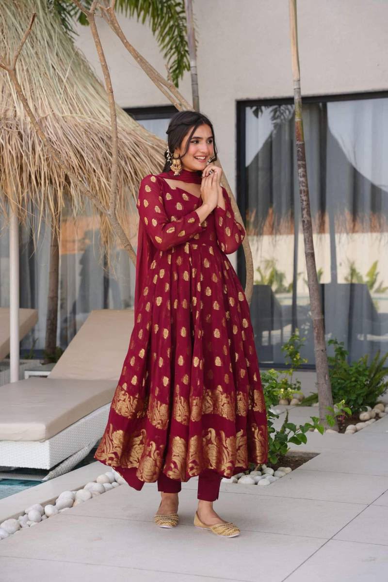 Anarkali Suit Set With Pant & Dupatta