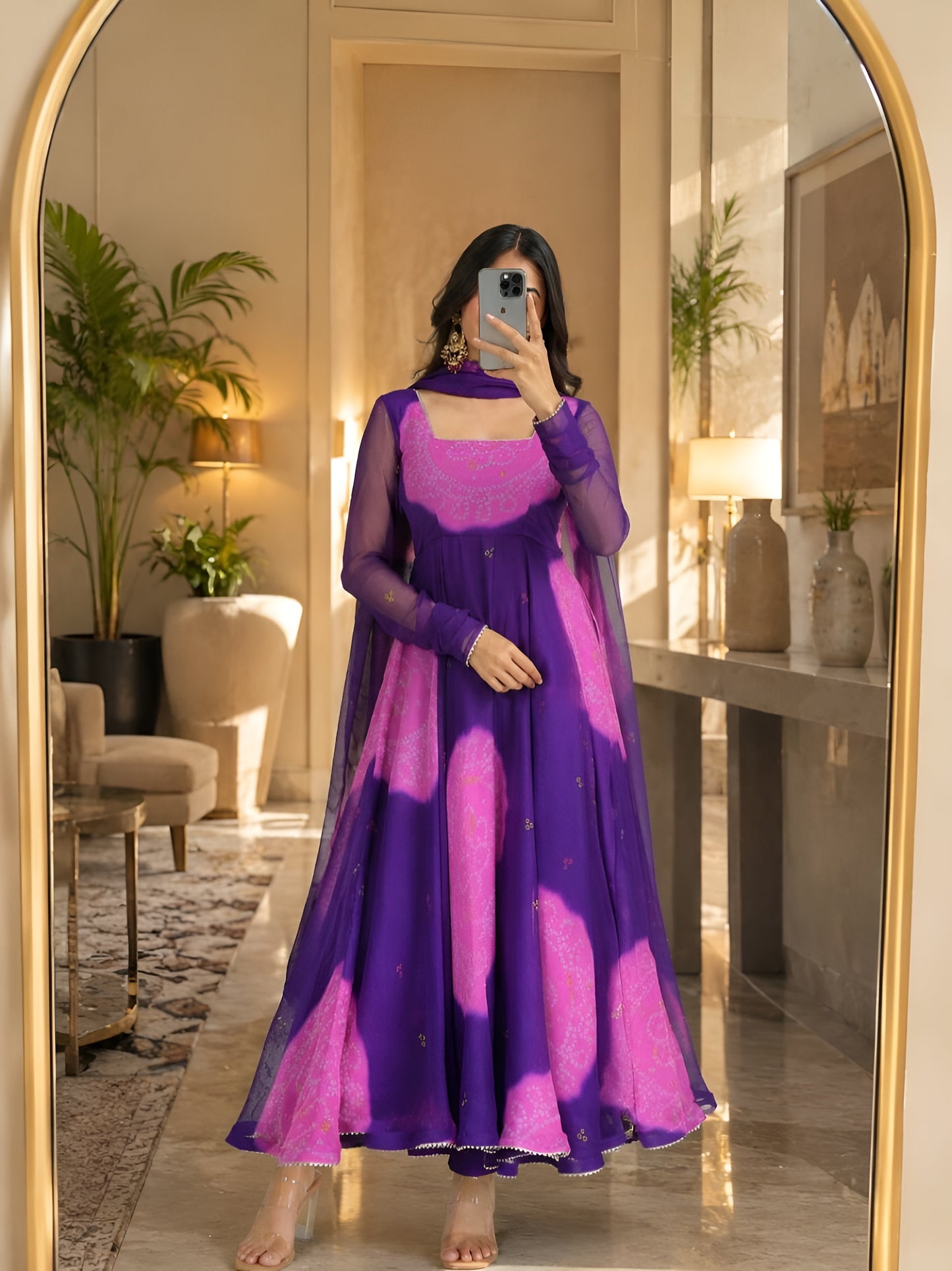 Royal Purple Bandhani Anarkali Suit Set