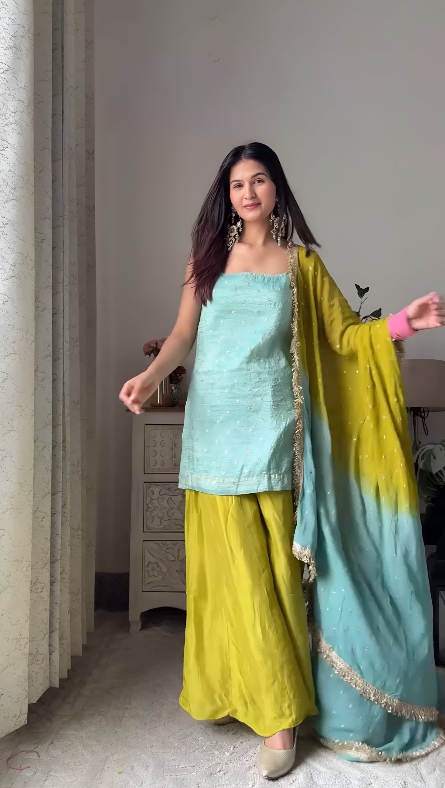 Embroidered silk based Sharara Set