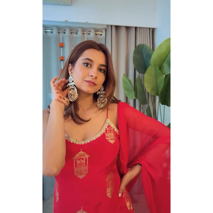 Embroidered Georgette Red Sharara Suit