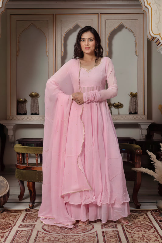 Baby Pink Elegant Georgette Anarkali Suit