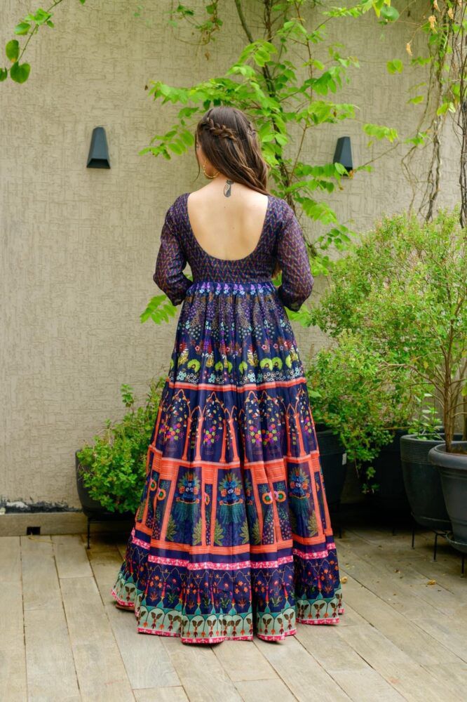 Navy blue georgette digital printed gown