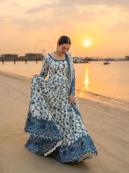 White Stylish Anarkali Suit Set
