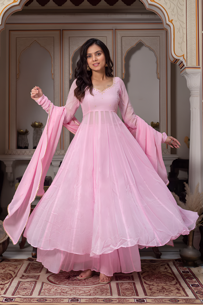 Baby Pink Elegant Georgette Anarkali Suit