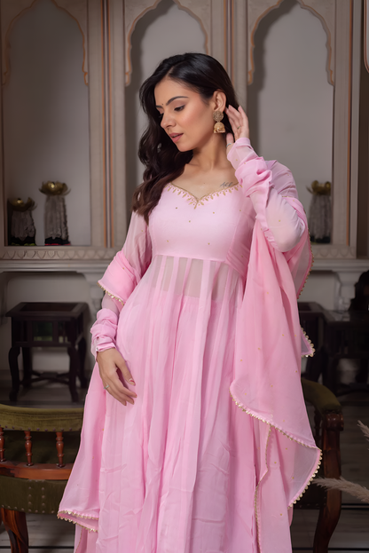 Baby Pink Elegant Georgette Anarkali Suit