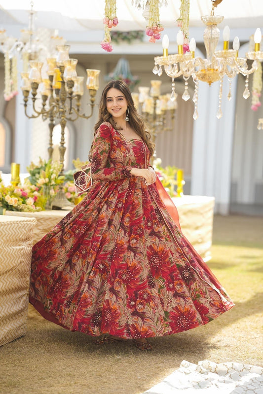 Fastival Special Digital printed Georgette Anarkali Gown