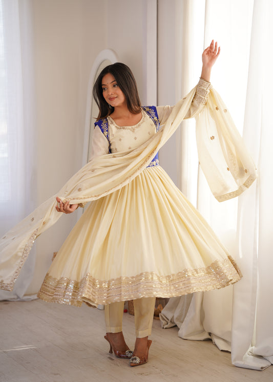 Anarkali Suit with Koti Pant and Dupatta
