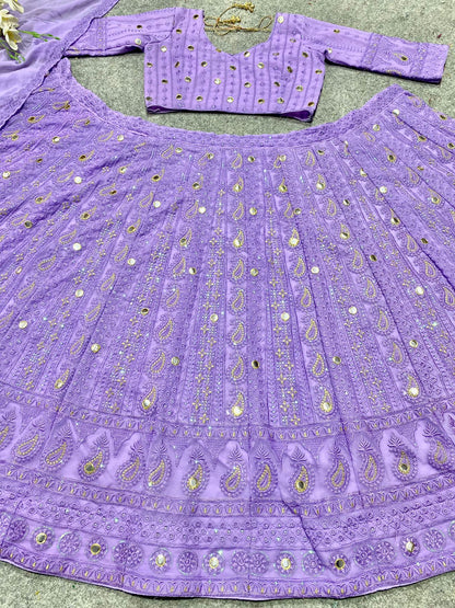 Purple Color Embroidery & Mirror work Designer Lehenga choli