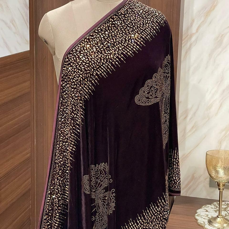 New Designer Party Wear Velvet Saree With Butterfly Diamond Work