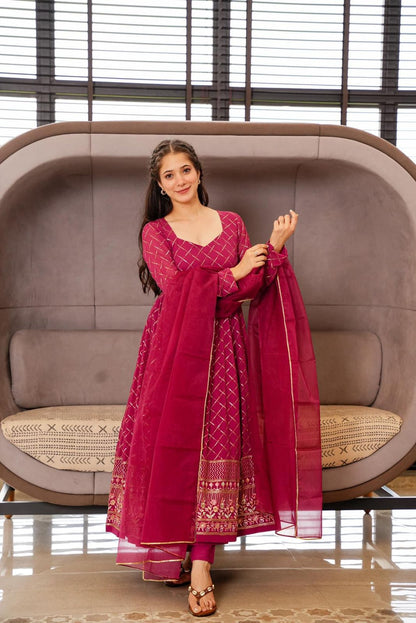 Pink Embroidered Georgette Fully Stiched Suit