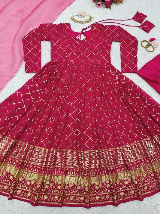 Pink Embroidered Georgette Fully Stiched Suit