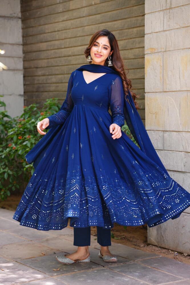 Nevy Blue Color Georgette Anarkali Salwar Suit