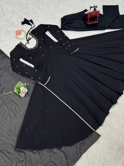 Trending Black Color Party Wear Embroidery Anarkali Suit