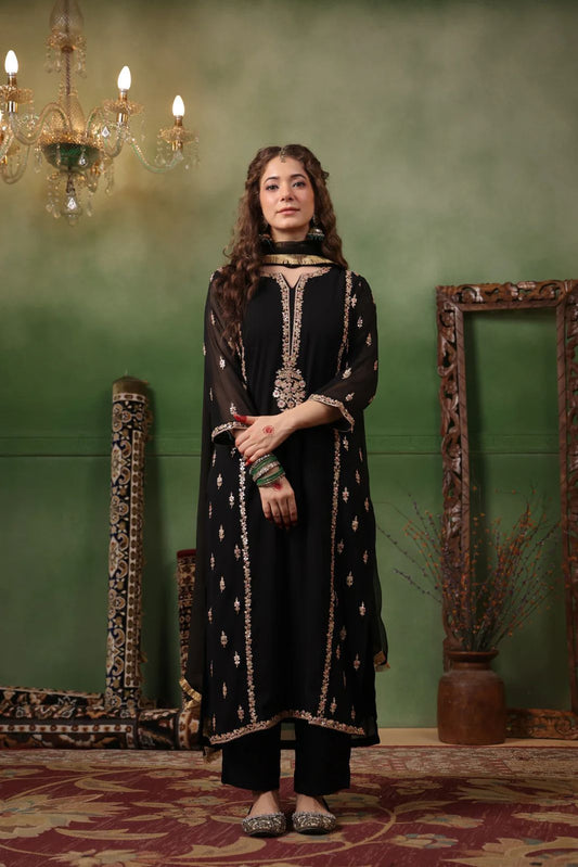 New Launching Black Color Kurti set with Heavy Georgette and Embroidery Work