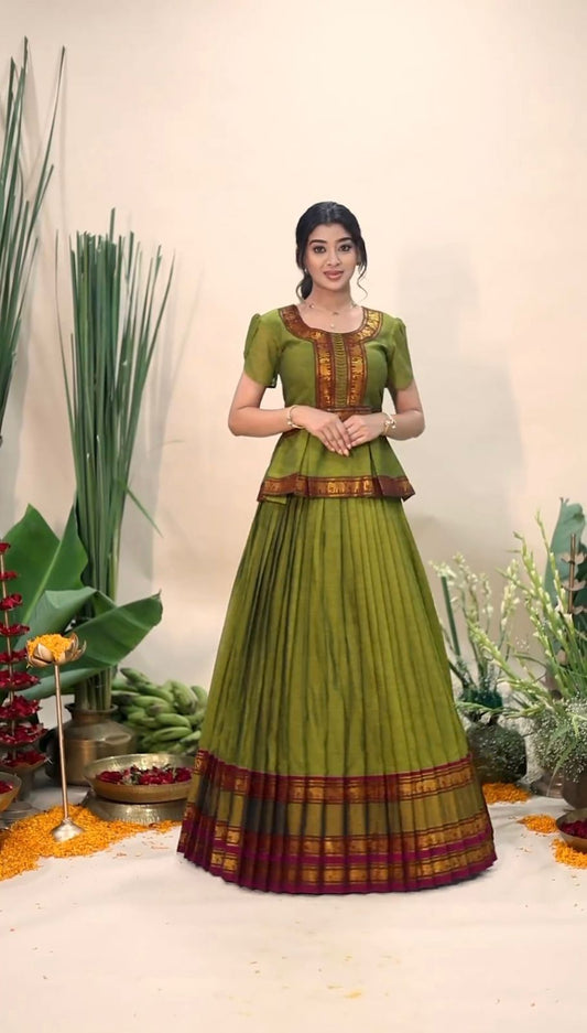 Trending Green Color Jacquard Silk  Lehenga