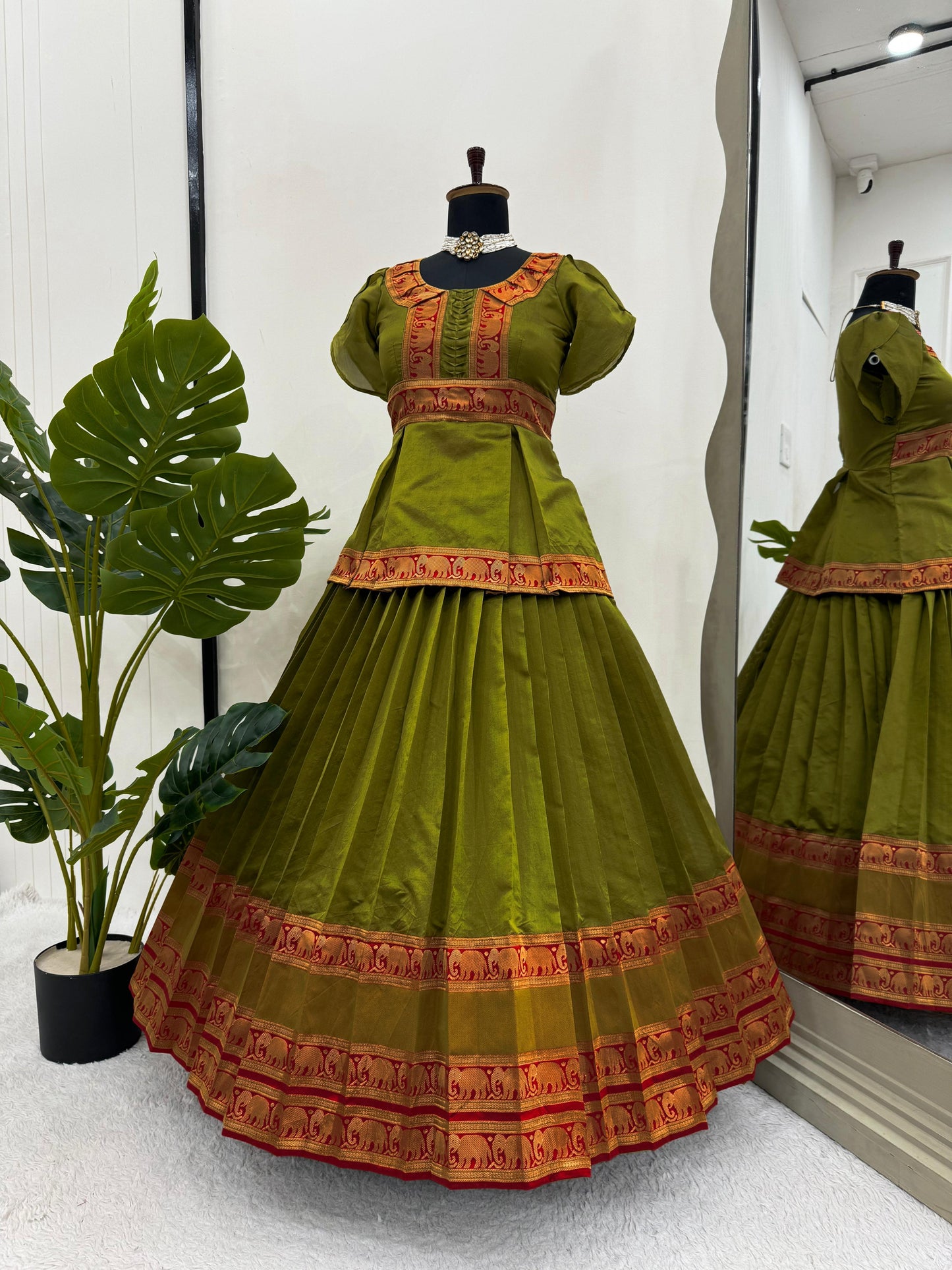 Trending Green Color Jacquard Silk  Lehenga