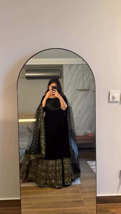 Trending Velvet Black Color Anarkali Gown