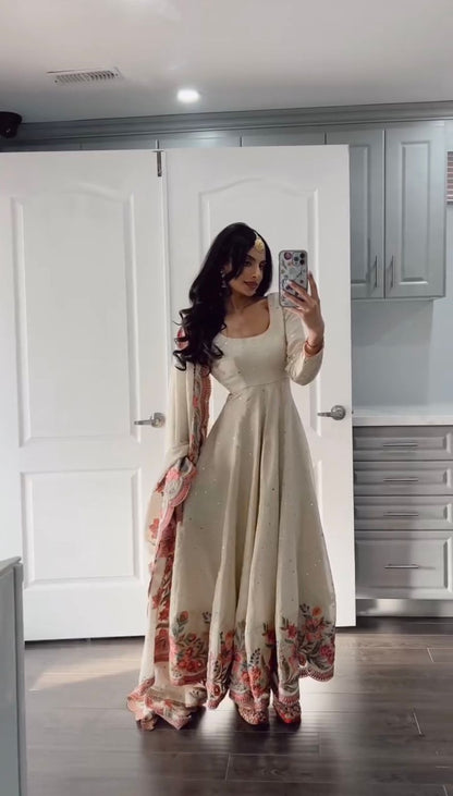 Off White Chinon Silk Anarkali Suit