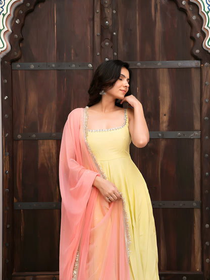 Designer Yellow Faux Georgette Anarkali Suit Set
