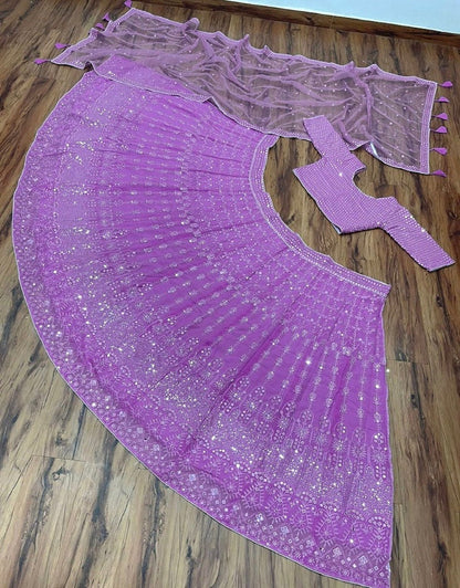 Light purple georgette heavy embroidered wedding lehenga choli