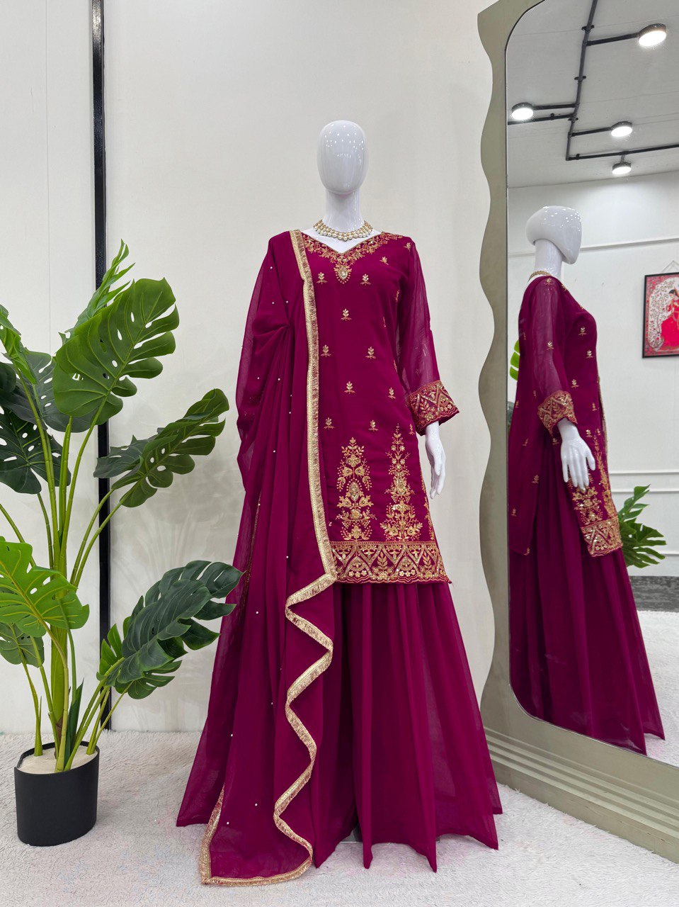 Presenting Embroidered suit with flared Palazzo ensemble