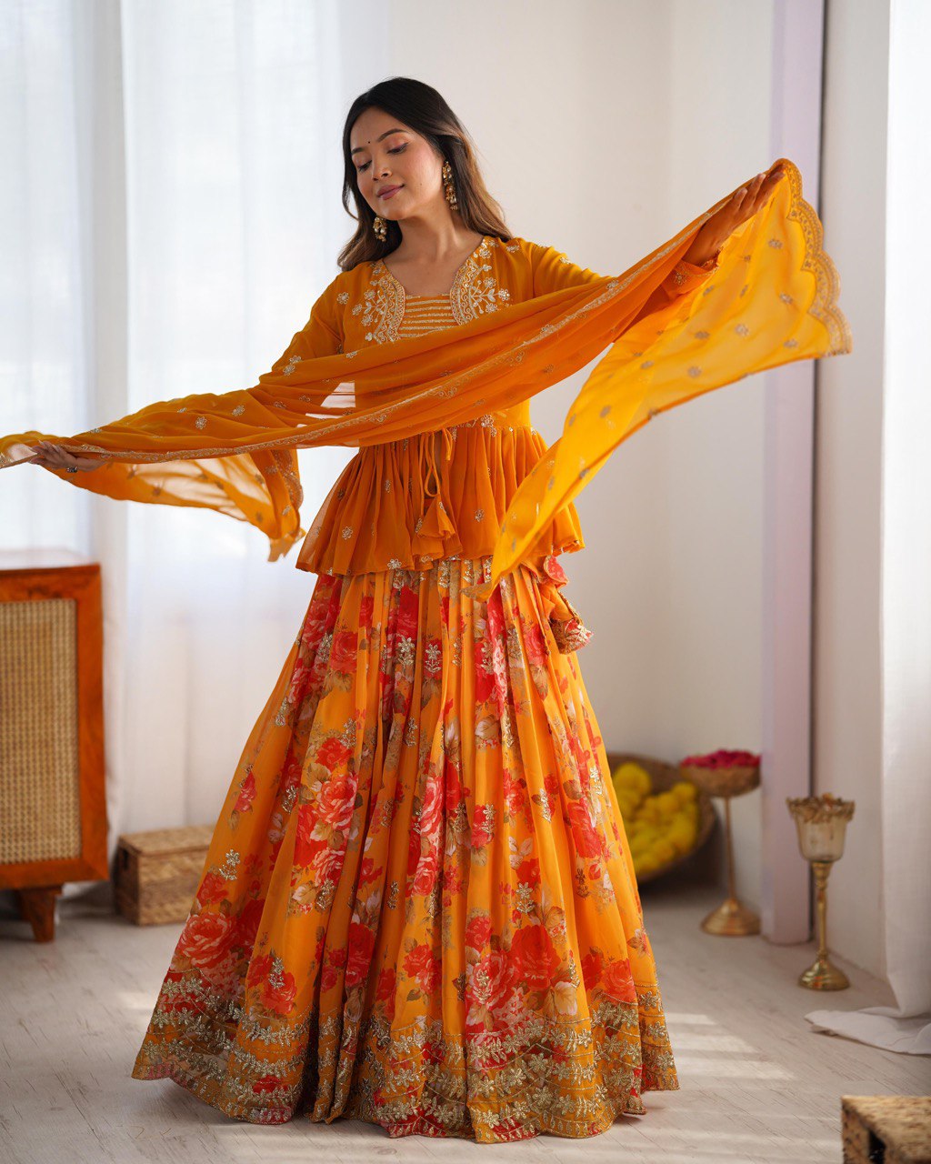 Orange Lehenga Choli with Koti