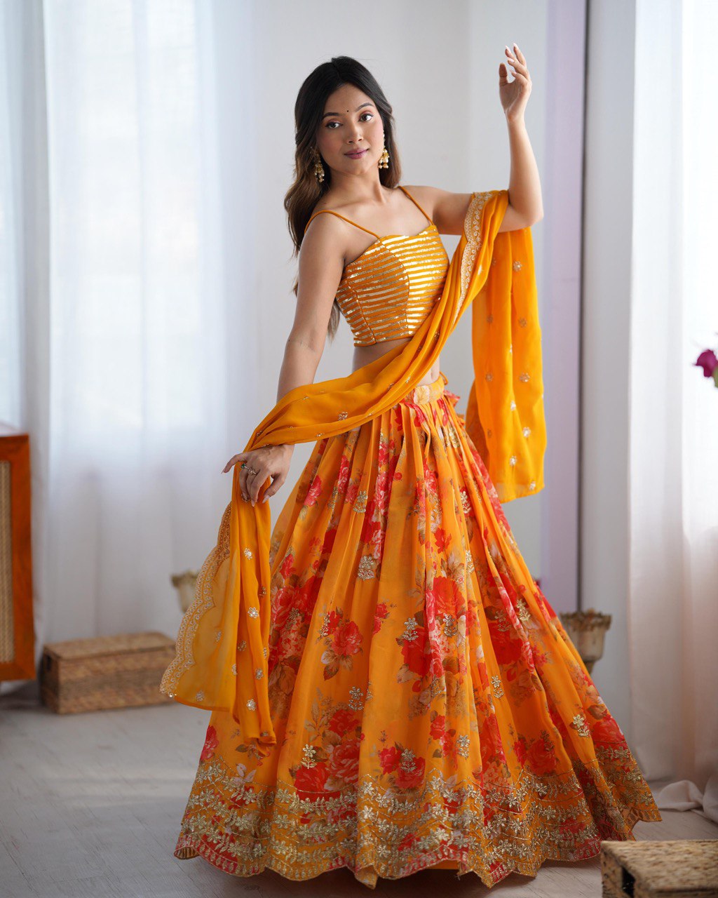 Orange Lehenga Choli with Koti